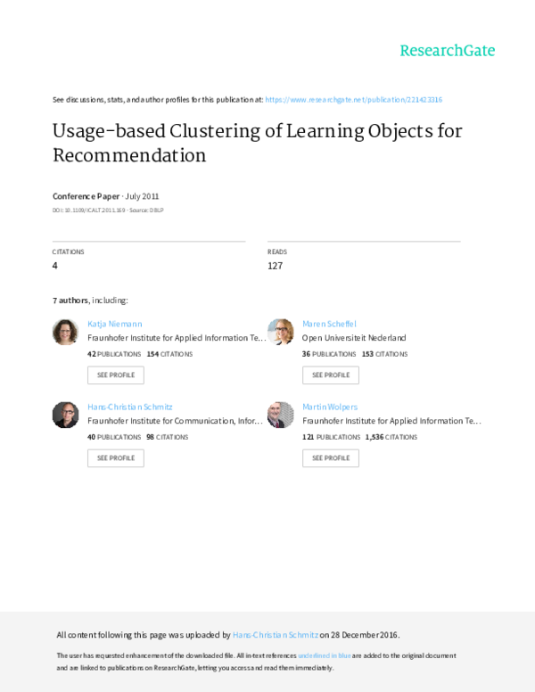 (PDF) Usage-based Clustering of Learning Objects for Recommendation