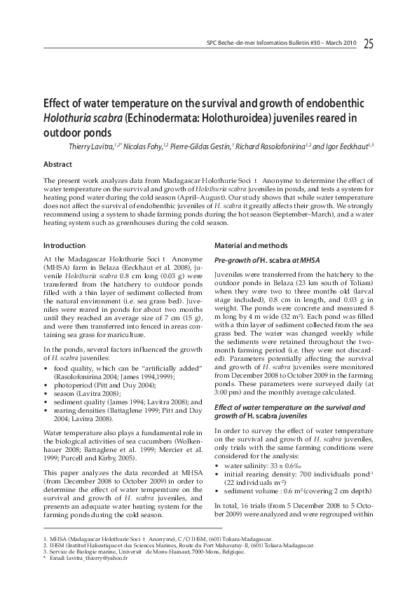 (PDF) Effect of water temperature on the survival and growth of ...