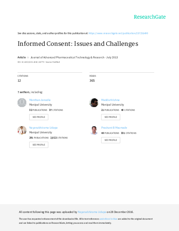 (PDF) Informed consent: Issues and challenges