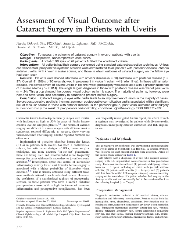 (PDF) Assessment of visual after cataract surgery in patients