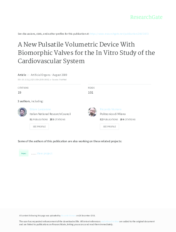 (PDF) A New Pulsatile Volumetric Device With Biomorphic Valves for the ...