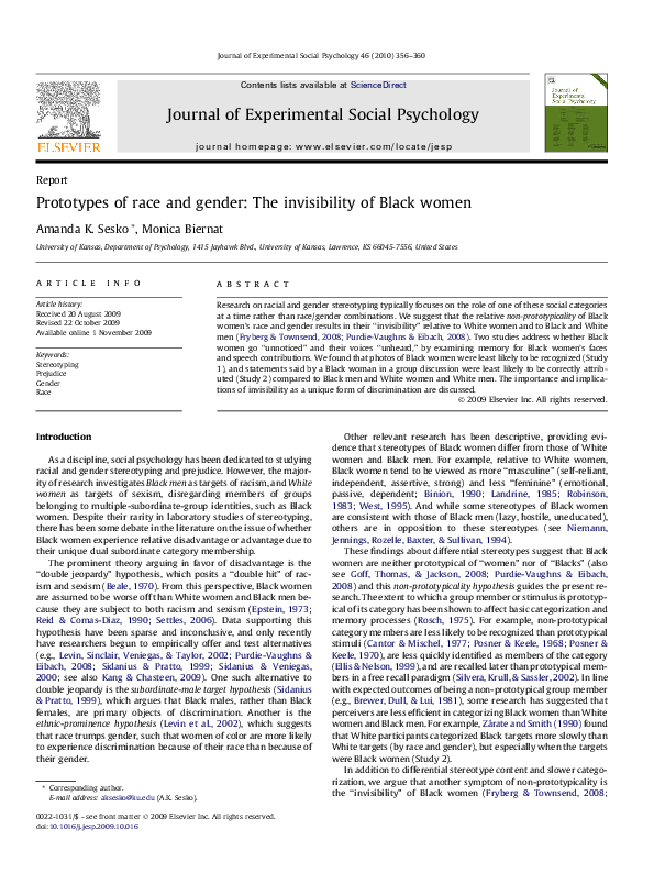 (PDF) Prototypes of race and gender: The invisibility of Black women