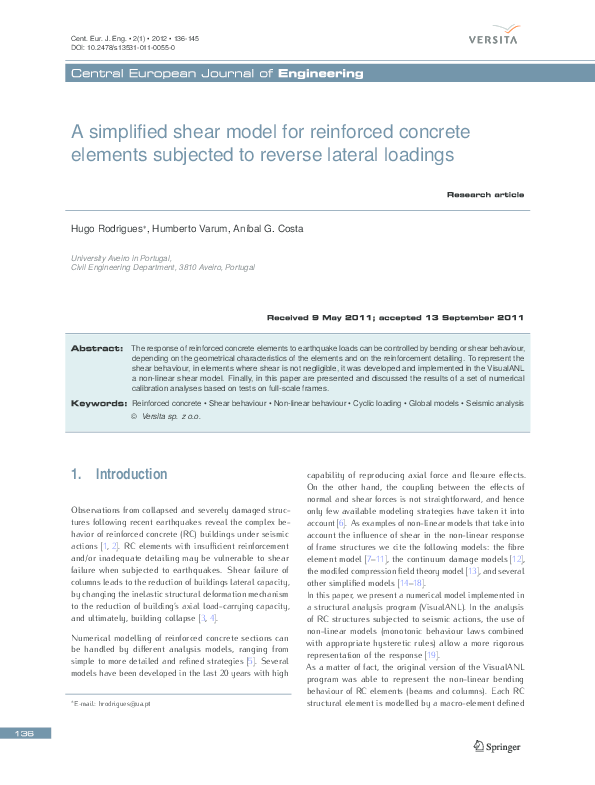 (PDF) A simplified shear model for reinforced concrete elements ...