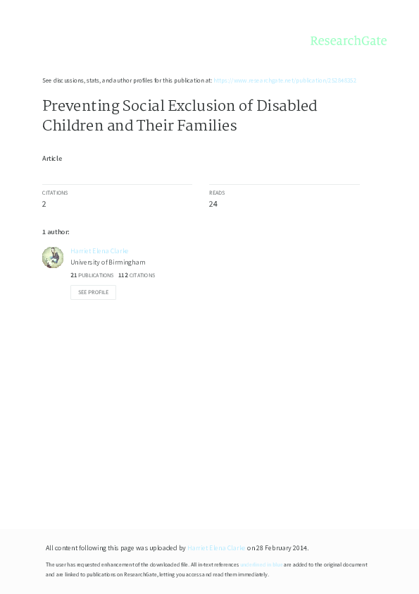 (PDF) Preventing social exclusion of disabled children and their ...