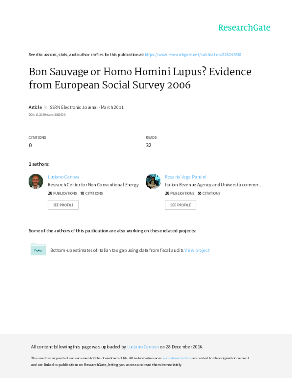 (PDF) Bon Sauvage or Homo Homini Lupus? Evidence from