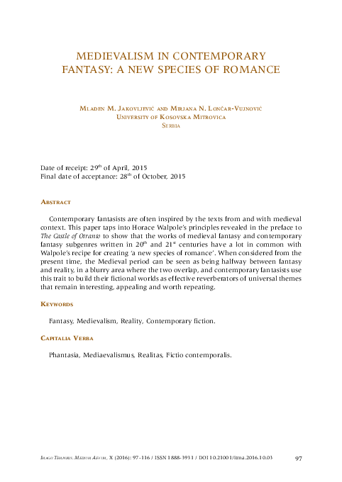 Medievalism in Contemporary Fantasy: A New Species of Romance