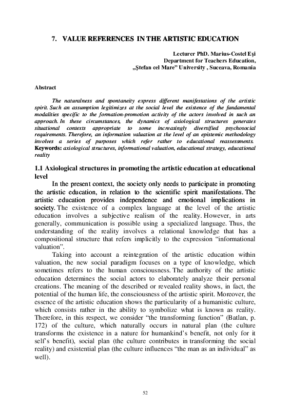 (PDF) VALUE REFERENCES IN THE ARTISTIC EDUCATION