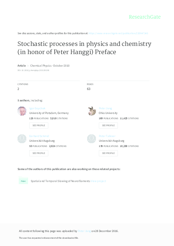 (PDF) Stochastic processes in physics and chemistry