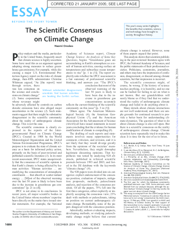 (PDF) The scientific consensus on climate change
