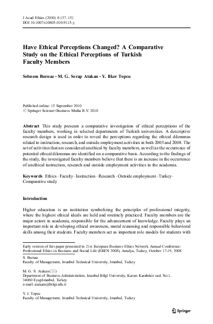 (PDF) Have Ethical Perceptions Changed? A Comparative Study on the ...