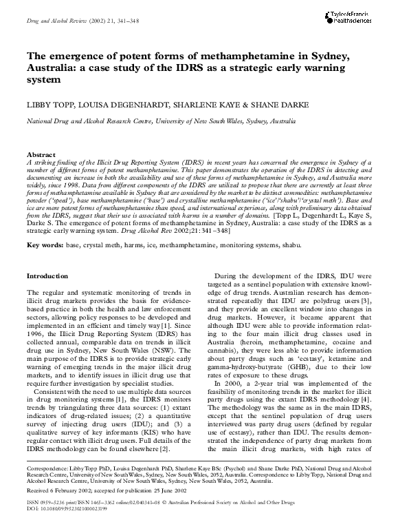 (PDF) The emergence of potent forms of methamphetamine in Sydney ...