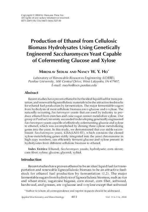 (PDF) Production of ethanol from cellulosic biomass by Clostridium ...