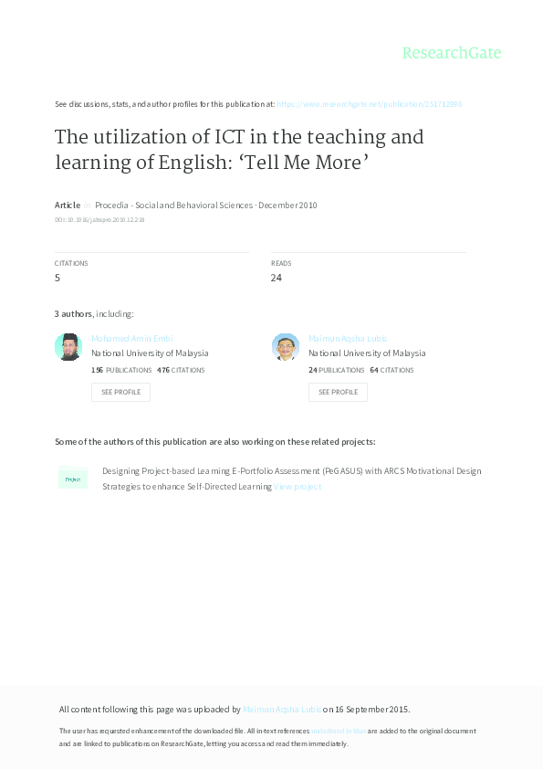 (PDF) The utilization of ICT in the teaching and learning of English ...