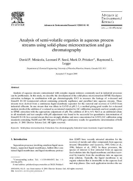 (PDF) Analysis of semi-volatile organics in aqueous process streams ...