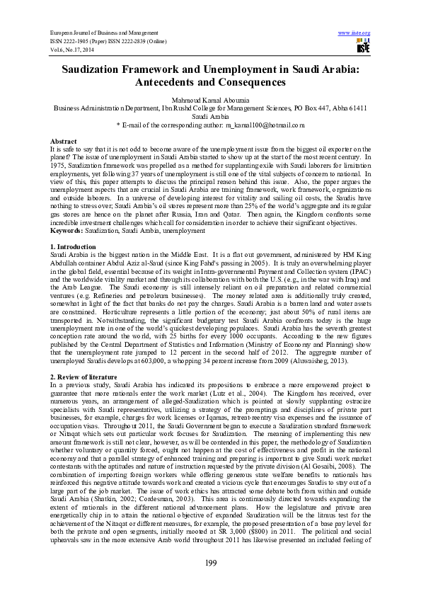 (PDF) Saudization Framework and Unemployment in Saudi Arabia ...