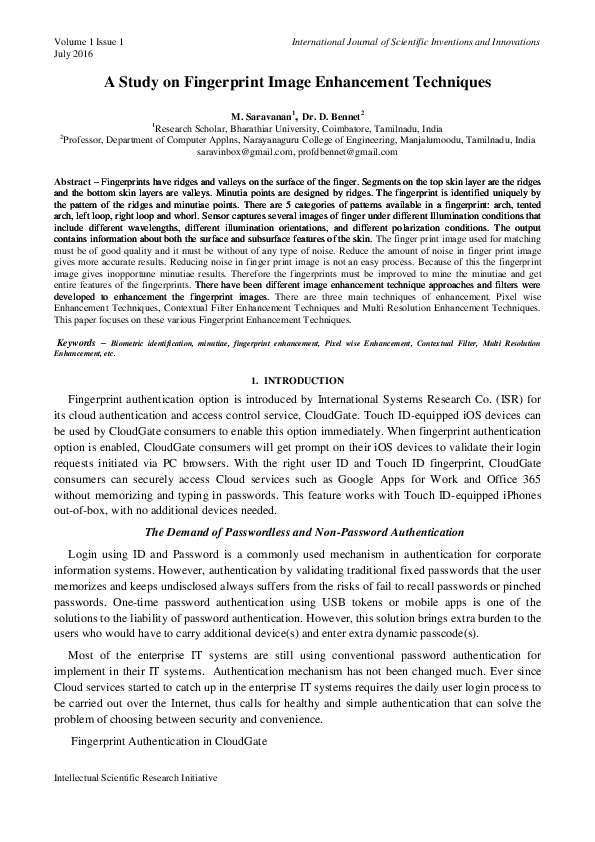 (PDF) A Study on Fingerprint Image Enhancement Techniques
