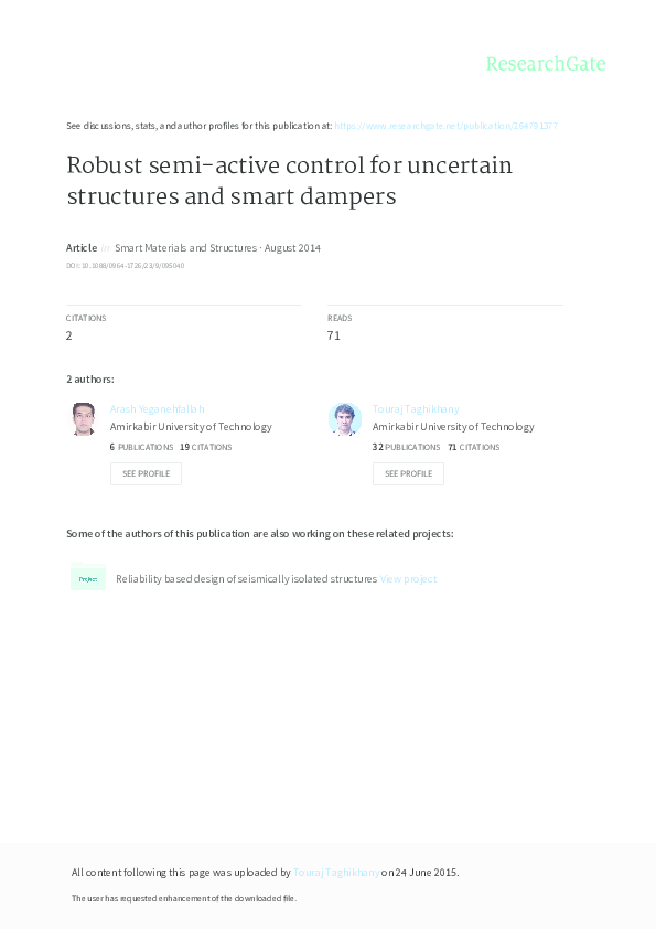 (PDF) Robust semi-active control for uncertain structures and smart dampers