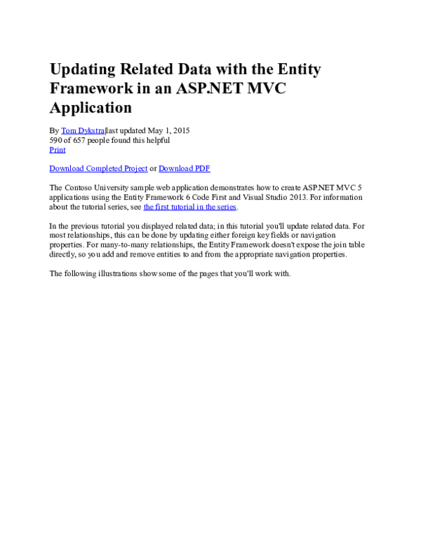 (DOC) Updating Related Data with the Entity Framework in an ASP.NET MVC ...
