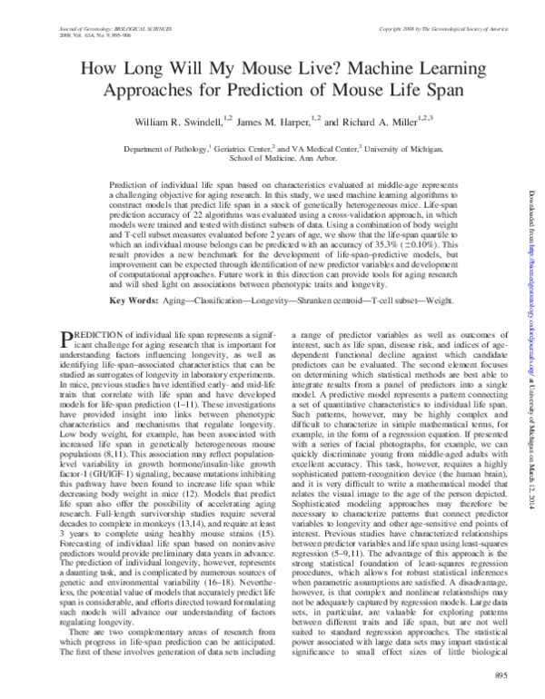 (PDF) How Long Will My Mouse Live? Machine Learning Approaches for ...