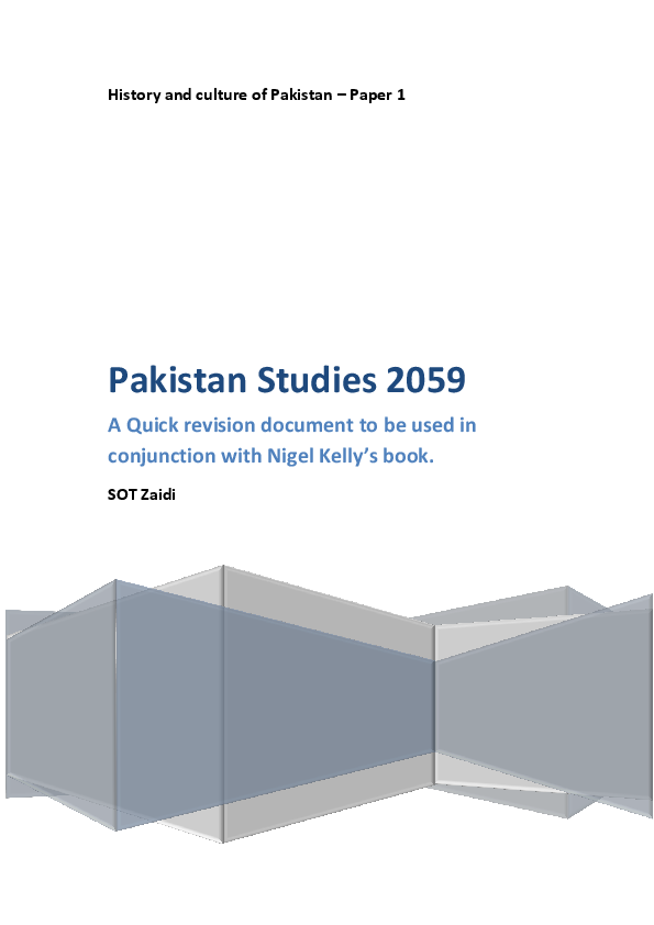 (PDF) History and culture of Pakistan Paper 1 Pakistan Studies 2059 A