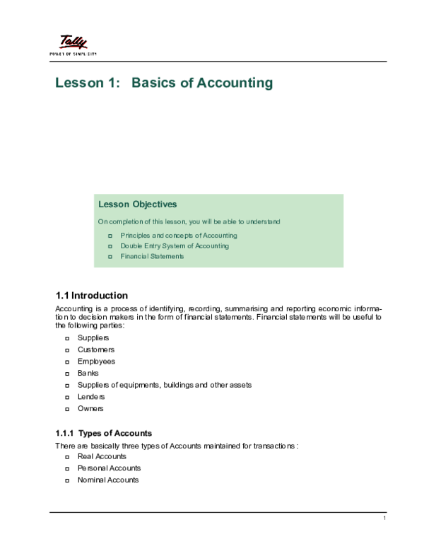 (PDF) Lesson 1: Basics of Accounting