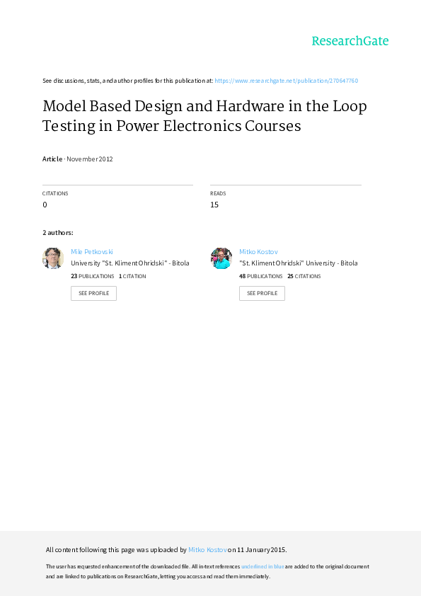 (PDF) Model Based Design and Hardware in the Loop Testing in Power