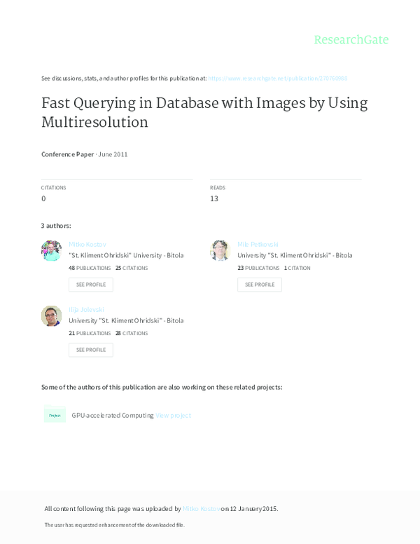 (PDF) Fast Querying in Database with Images by Using Multiresolution