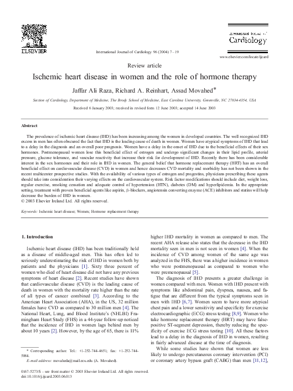 (PDF) Ischemic heart disease in women and the role of hormone therapy
