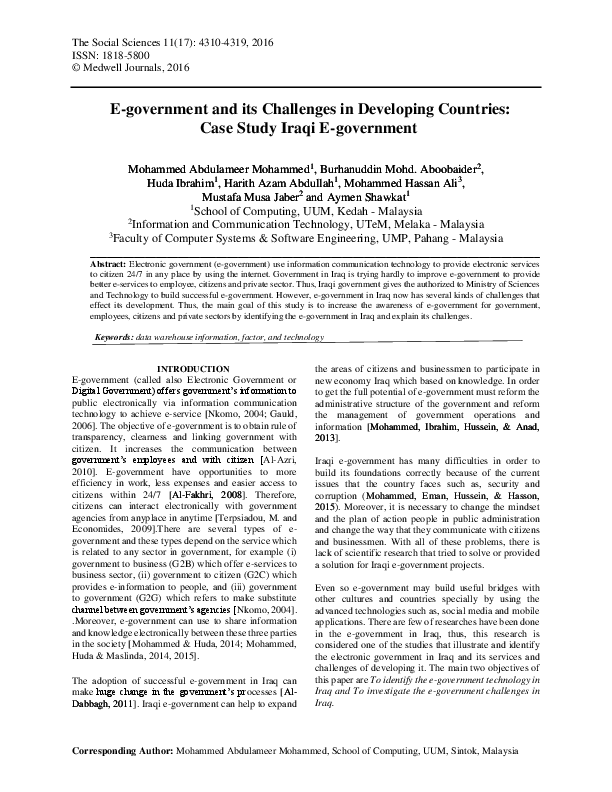 (PDF) E-government and its Challenges in Developing Countries: Case ...