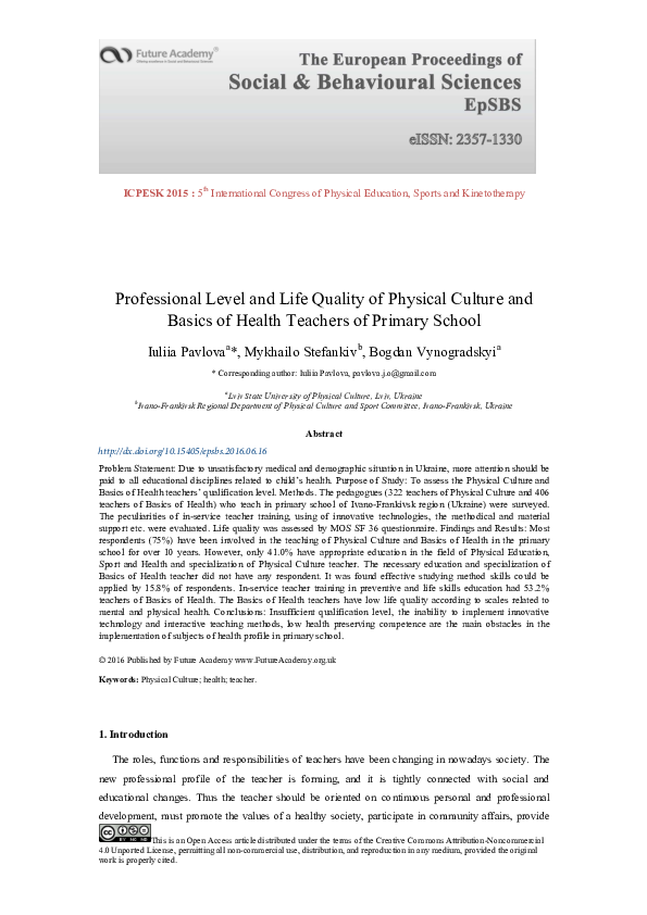 (PDF) Professional Level and Life Quality of Physical Culture and ...