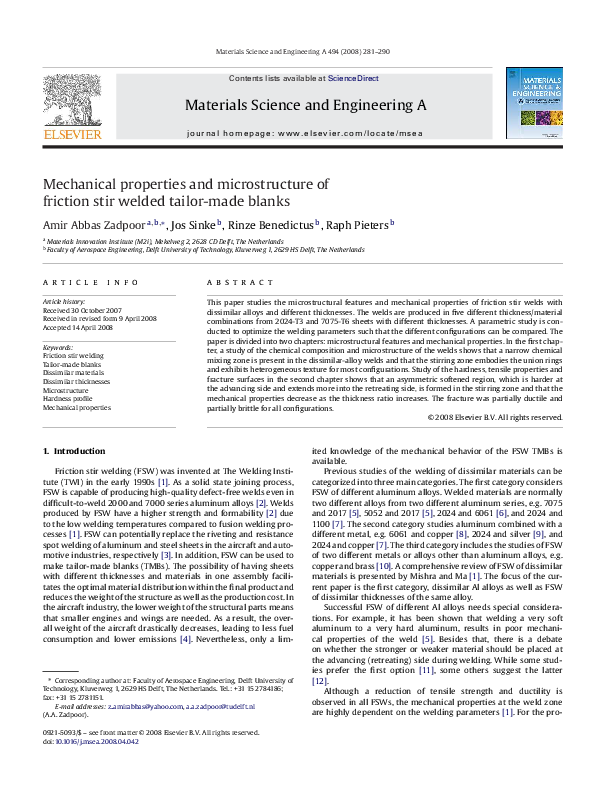 (PDF) Mechanical properties and microstructure of friction stir welded ...