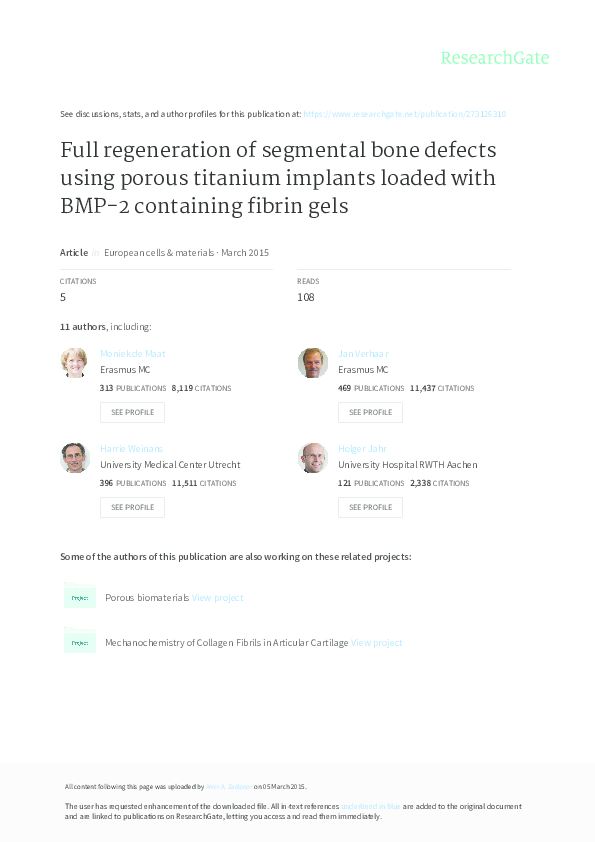 (PDF) Full regeneration of segmental bone defects using porous titanium ...