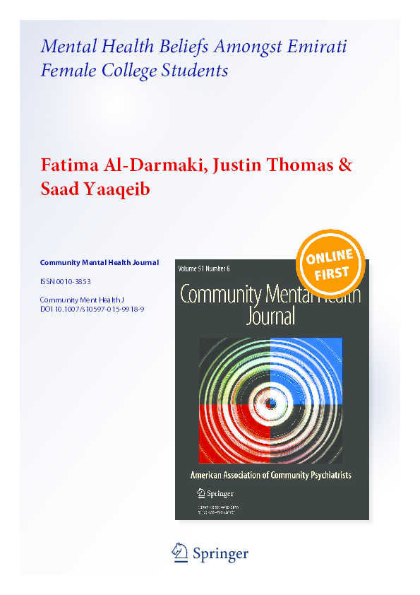 (PDF) Mental Health Beliefs Amongst Emirati Female College Students