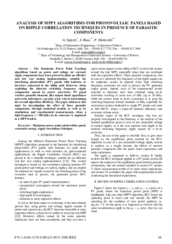 (PDF) Analysis of MPPT algorithms for photovoltaic panels based on ...