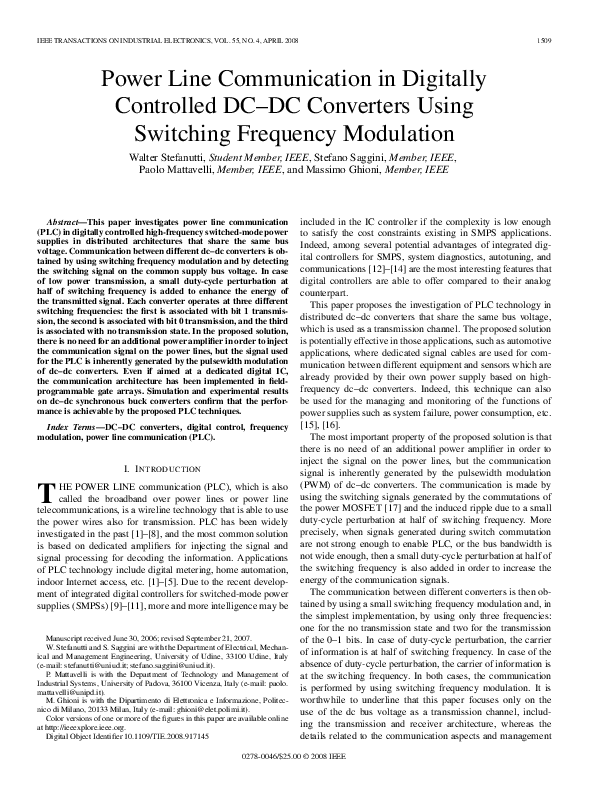 (PDF) Power Line Communication in Digitally Controlled DC–DC Converters ...