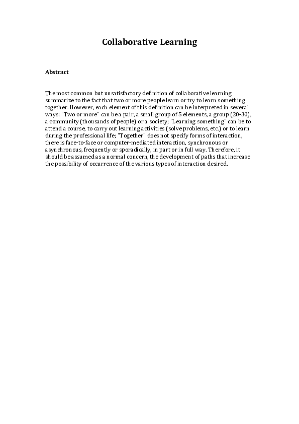 (PDF) Collaborative Learning (2008)