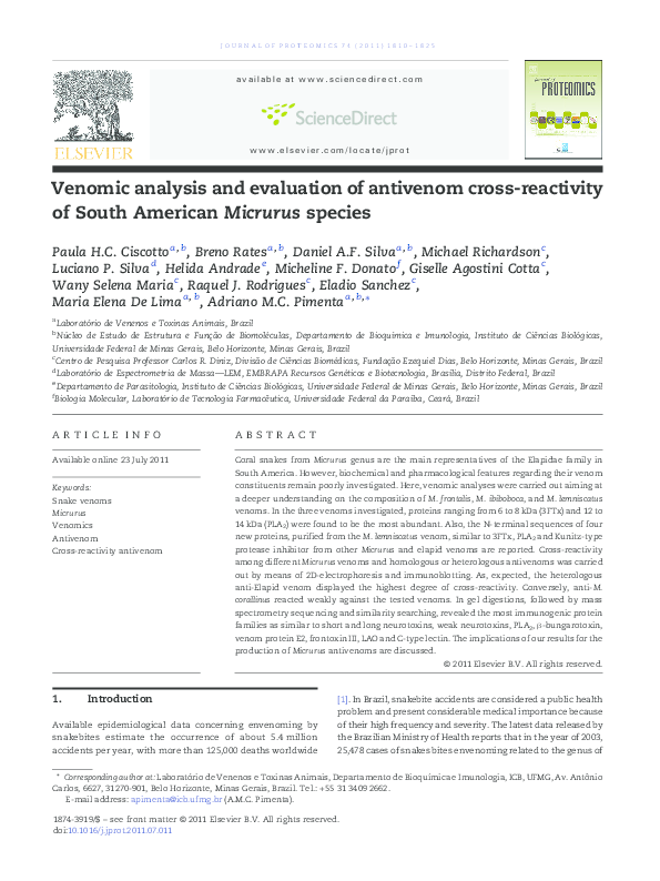 (PDF) Venomic analysis and evaluation of antivenom cross-reactivity of ...