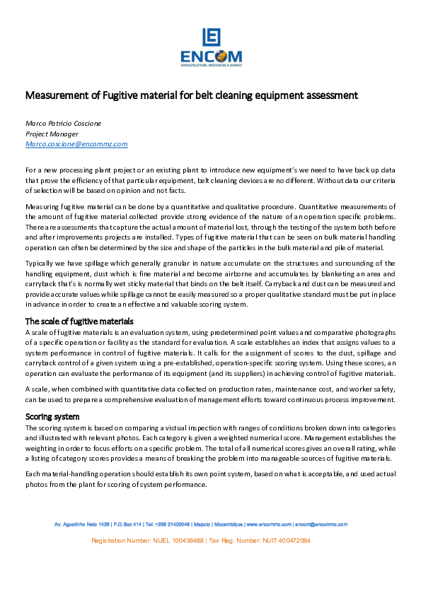(PDF) Measurement of Fugitive material for belt cleaning equipment ...