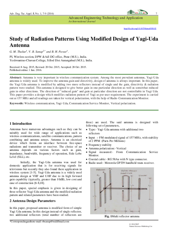 (PDF) Study of Radiation Patterns Using Modified Design of Yagi-Uda Antenna