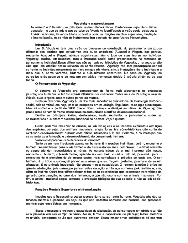 pensamento para vygotsky