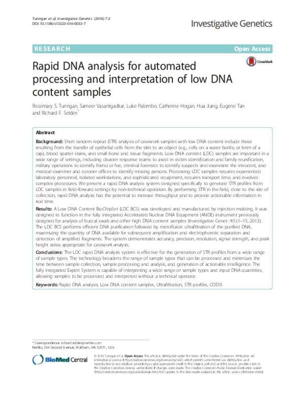 (PDF) Rapid DNA analysis for automated processing and interpretation of ...