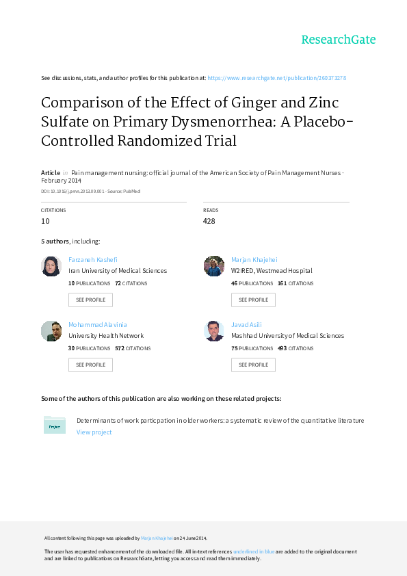 (PDF) Comparison of the Effect of Ginger and Zinc Sulfate on Primary