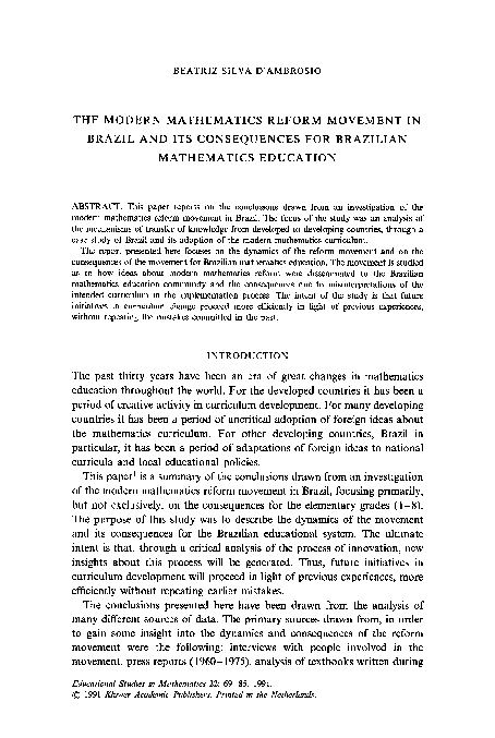 (PDF) The modern mathematics reform movement in Brazil and its ...