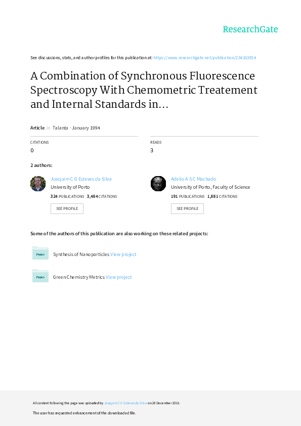 (PDF) A combination of synchronous fluorescence spectroscopy with