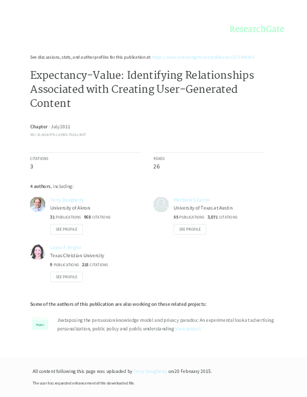 Expectancy-Value: Identifying Relationships Associated with Consuming User-Generated Content