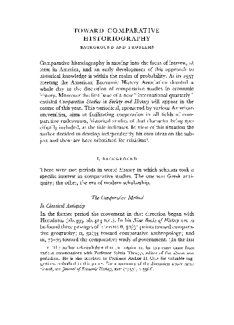 (PDF) TOWARD COMPARATIVE HISTORIOGRAPHY BACKGROUND AND PROBLEMS