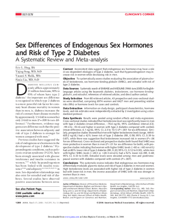 (PDF) Sex differences of endogenous sex hormones and risk of type 2 ...
