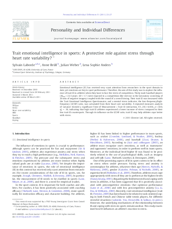 (PDF) Trait emotional intelligence in sports: A protective role against ...