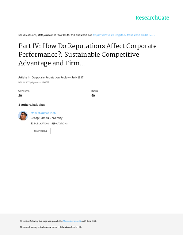 (PDF) Part IV: How do reputations affect corporate performance?: The ...