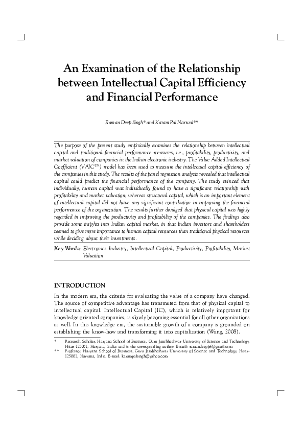 (PDF) An Examination of the Relationship between Intellectual Capital ...
